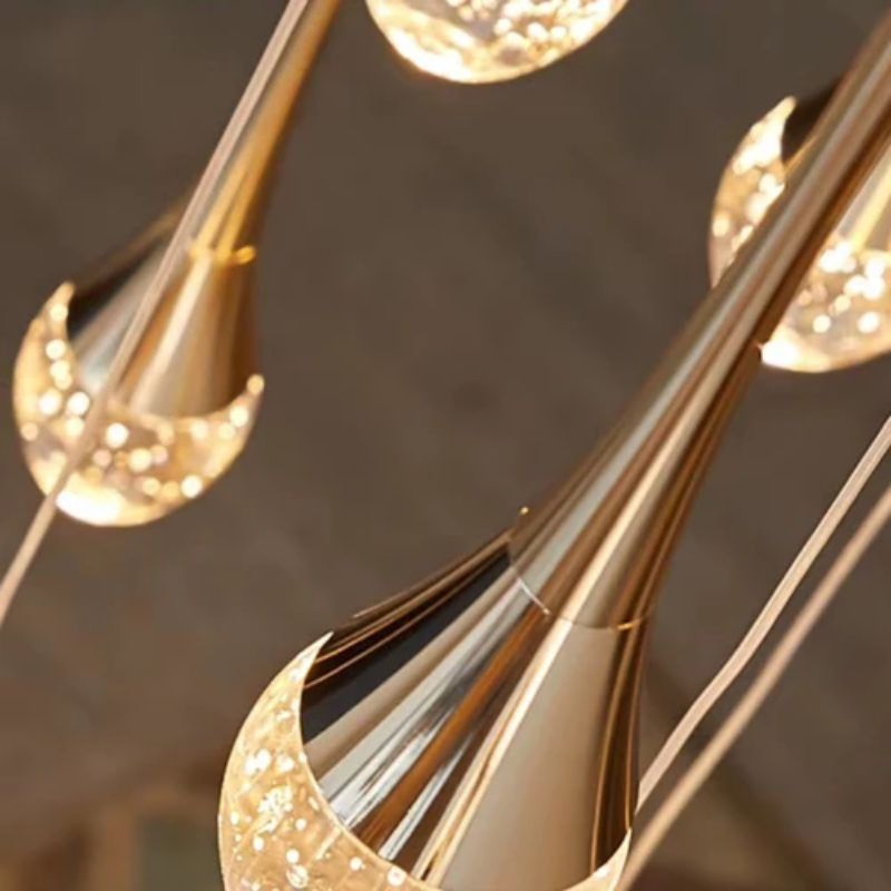Lustre Pendente de Luxo para Pé-Direito Duplo Pingo Dourado/Preto LEDZ – 6 Pingos / 8 Pingos / 10 Pingos / 12 Pingos / 15 Pingos