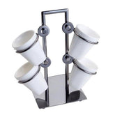 Jogo Xícaras De Café Porcelana Com Suporte Black 75ml Luxo 5 Peças