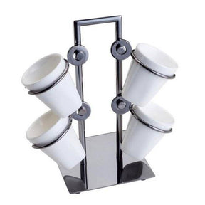 Jogo Xícaras De Café Porcelana Com Suporte Black 75ml Luxo 5 Peças