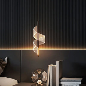 Lustre Pendente Espiral Acrílico LEDZ – Dourado/Preto – 1 ou 2 Pendentes