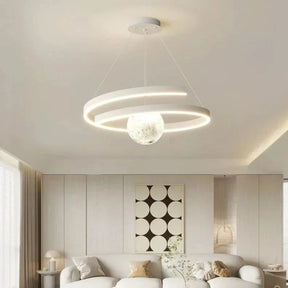 Lustre Pendente Minimalista Circular Orgânico Orbe LEDZ – Preto/Branco – 50cm/60cm/80cm
