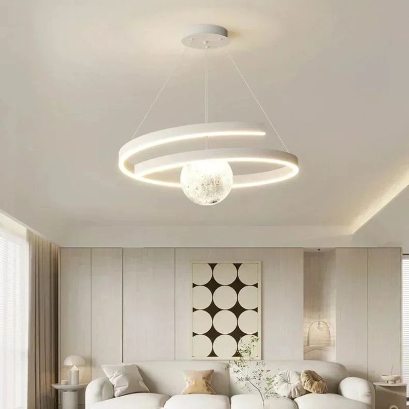 Lustre Pendente Minimalista Circular Orgânico Orbe LEDZ – Preto/Branco – 50cm/60cm/80cm