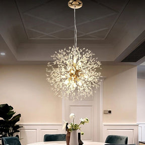 Lustre Pendente Moderno Dente de Leão Led - Dourado/Prata - 55cm