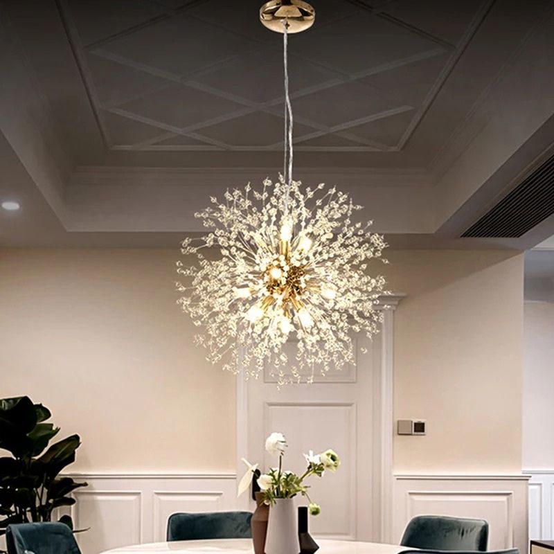 Lustre Pendente Moderno Dente de Leão Led - Dourado/Prata - 55cm