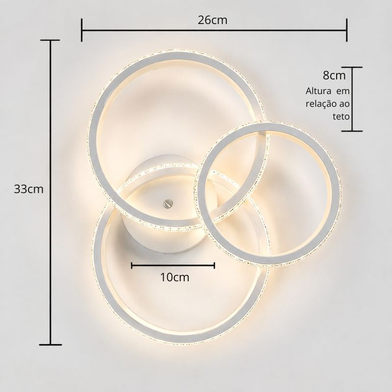 Luminária de Teto Plafon de Sobrepor 3 Arcos Efeito Cristal Genebra LEDZ - Branco ou Preto
