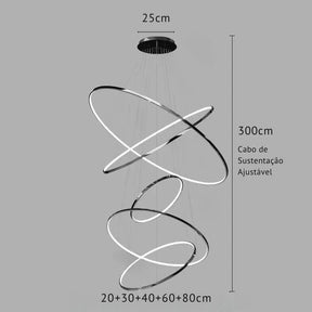 Lustre Pendente de Luxo para Pé-Direio Duplo Atena LEDZ – 5 Anéis (3 metros) / 4 Anéis (2 metros)