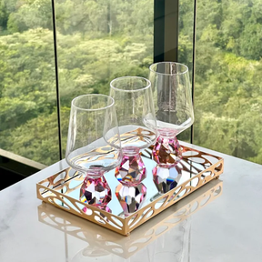 Taça de Vidro para Vinho com Base Diamante Rosa 500ml