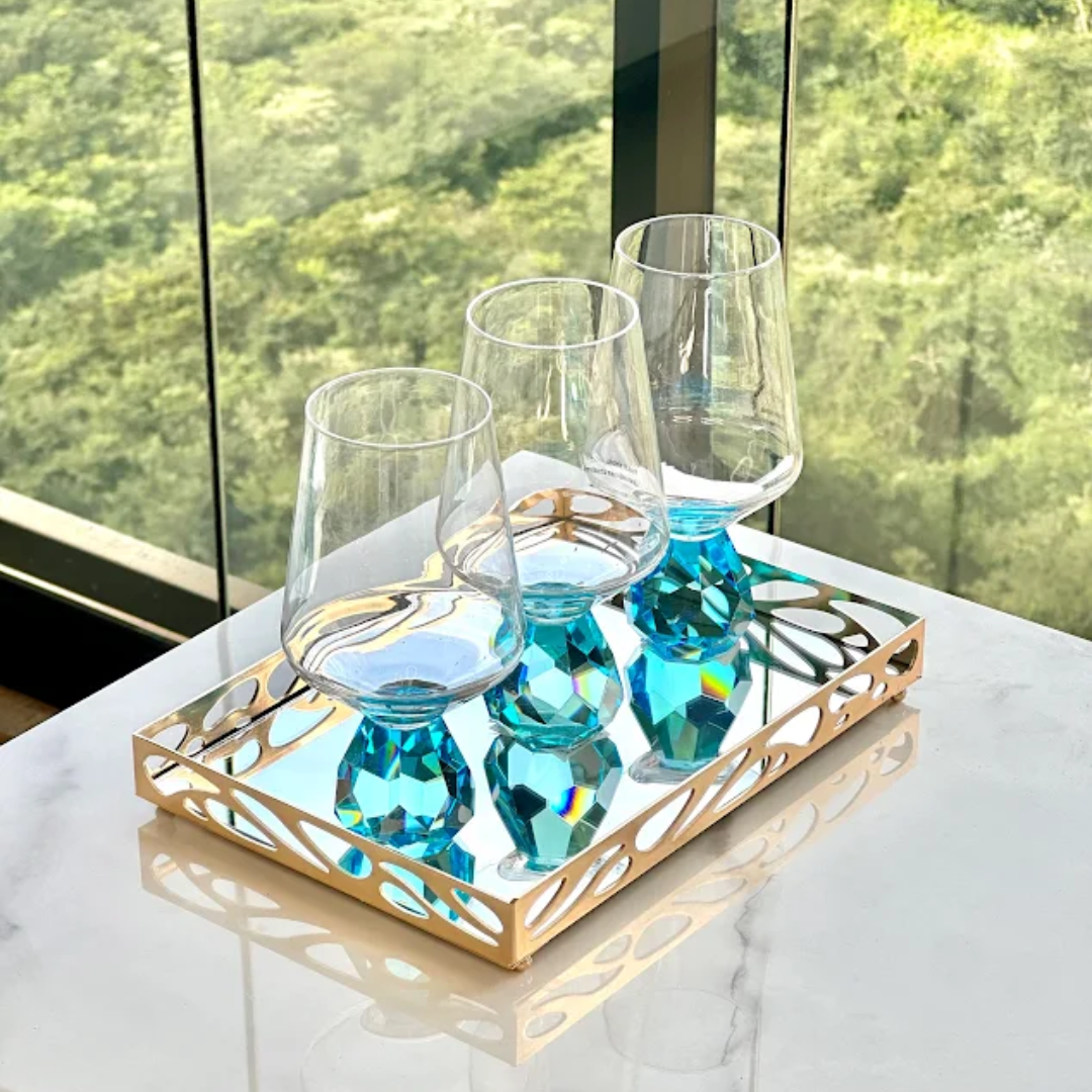 Taça de Vidro para Vinho com Base Diamante Azul 500ml