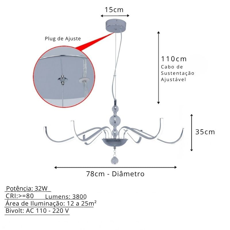 Lustre Pendente Escultural de Luxo Orgânico Opere Coroa LEDZ - Preto / Prata / Dourado