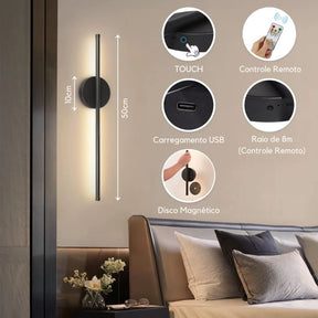 Luminária Arandela de Parede Sem Fio com Controle Remoto - Tendency LED - Preto/Dourado - 50cm