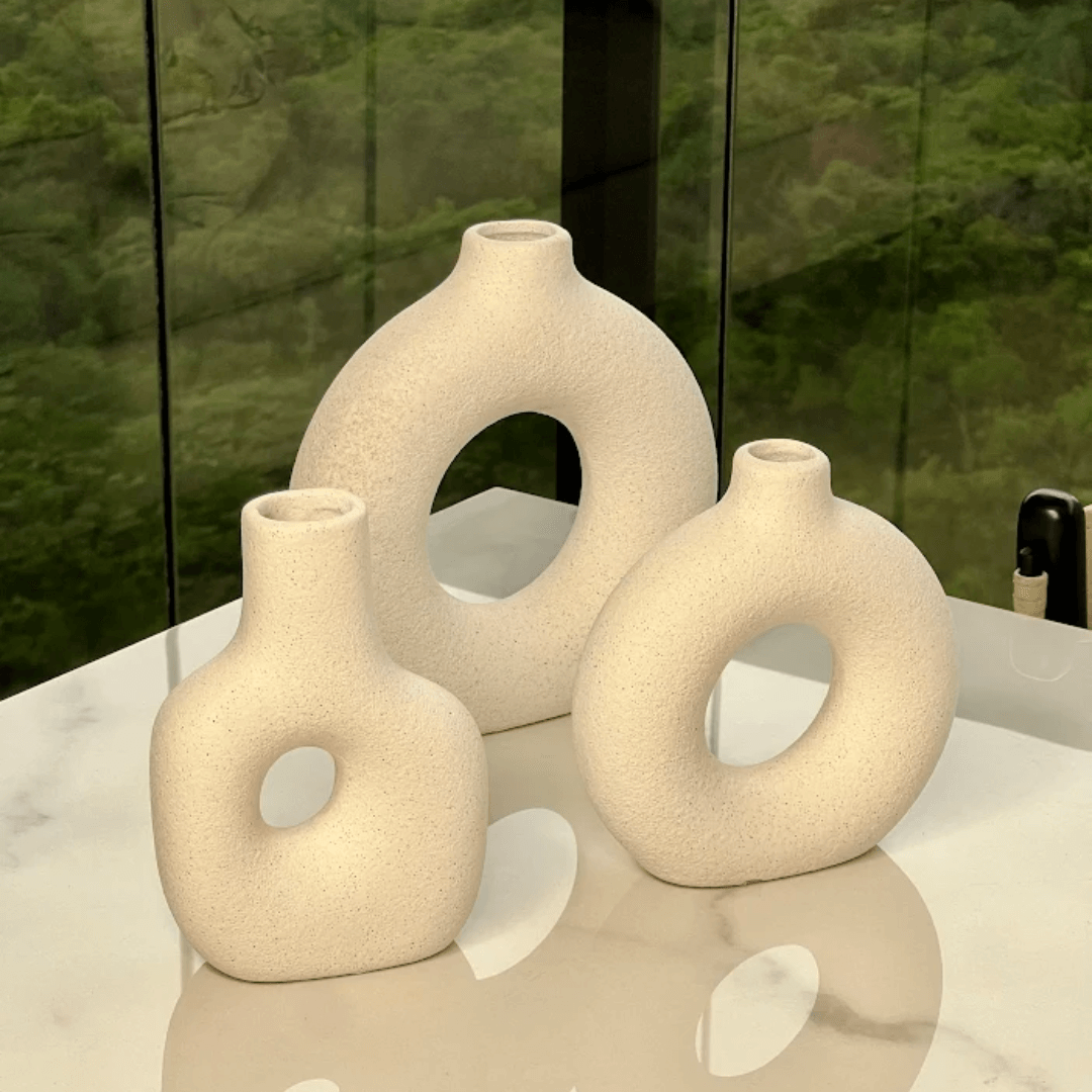 Vaso de Cerâmica Mikonos Circular Branco 17cm