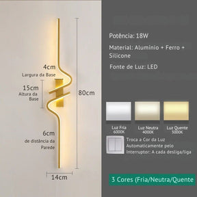 Luminária Arandela de Parede Minimalista Estilo Nordico Sorelle Slim LEDZ – 60cm/80cm/100cm – Dourado/Preto