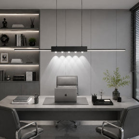 Lustre Pendente Minimalista Linear Slim com Foco em LED Central Pulse LEDZ – Preto – 100cm