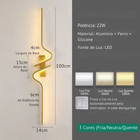 Luminária Arandela de Parede Minimalista Estilo Nordico Sorelle Slim LEDZ – 60cm/80cm/100cm – Dourado/Preto