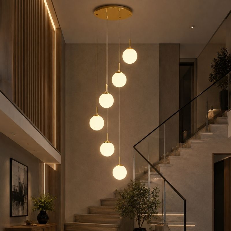 Lustre Pendente de Luxo para Pé-Direito Duplo Globos Estilo Clássico LEDZ -  Dourado/Prata – 6 Globos / 9 Globos / 12 Globos / 18 Globos / 24 Globos