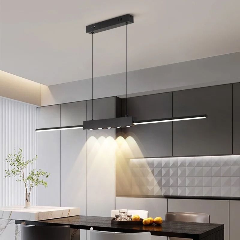 Lustre Pendente Minimalista Linear Slim com Foco em LED Central Pulse LEDZ – Preto – 100cm