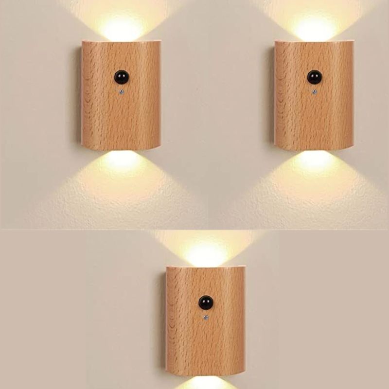 Luminária Arandela de Parede Sem Fio Com Sensor de Presença Recarregável - Small Wood