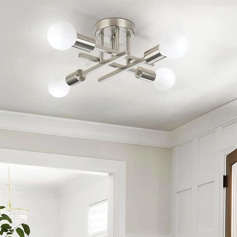 Lustre Luminária de Teto Plafon Nordico 4 Hastes Viggo LEDZ – Prata/Preto/Dourado