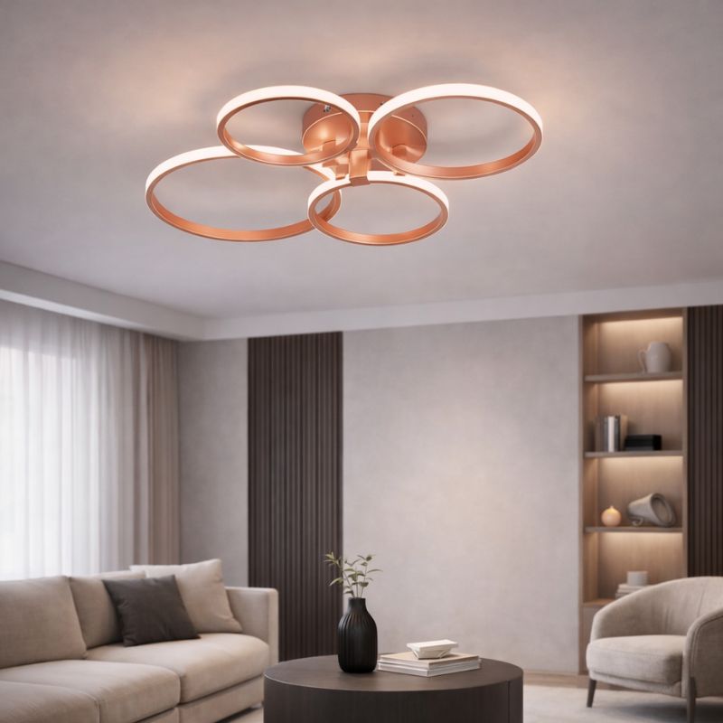 Lustre Luminária de Teto Minimalista Circular/Quadrado Rose Gold Vittara LEDZ – Com Controle Remoto e App de Celular