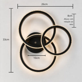 Luminária de Teto Plafon de Sobrepor 3 Arcos Efeito Cristal Genebra LEDZ - Branco ou Preto