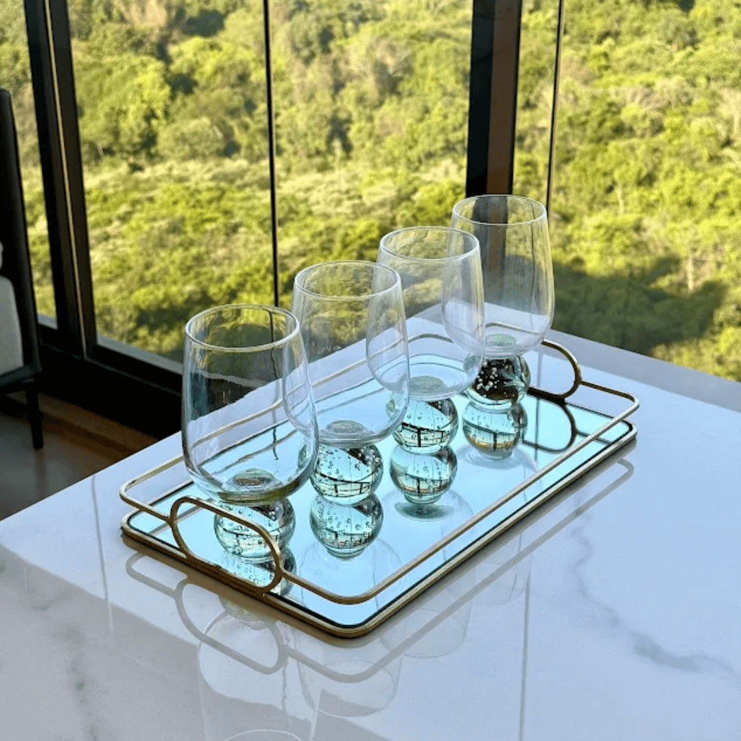 Taça Copo para Vinho com Base Esfera Transparente e Verde 540ml