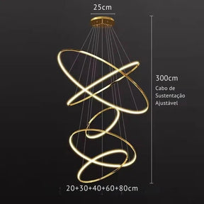 Lustre Pendente de Luxo para Pé-Direio Duplo Atena LEDZ – 5 Anéis (3 metros) / 4 Anéis (2 metros)