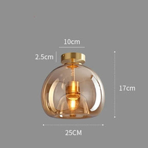 Lustre Luminária de Teto Plafon de Luxo com Cúpula de Vidro Monza LEDZ – Dourado - Âmbar / Preto – Fumê