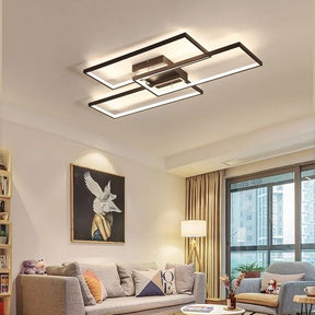 Lustre Luminária de Teto Geométrico Retangular Minimalista Com Controle Remoto e App de Celular – Preto/Branco/Dourado – 60cm/78cm