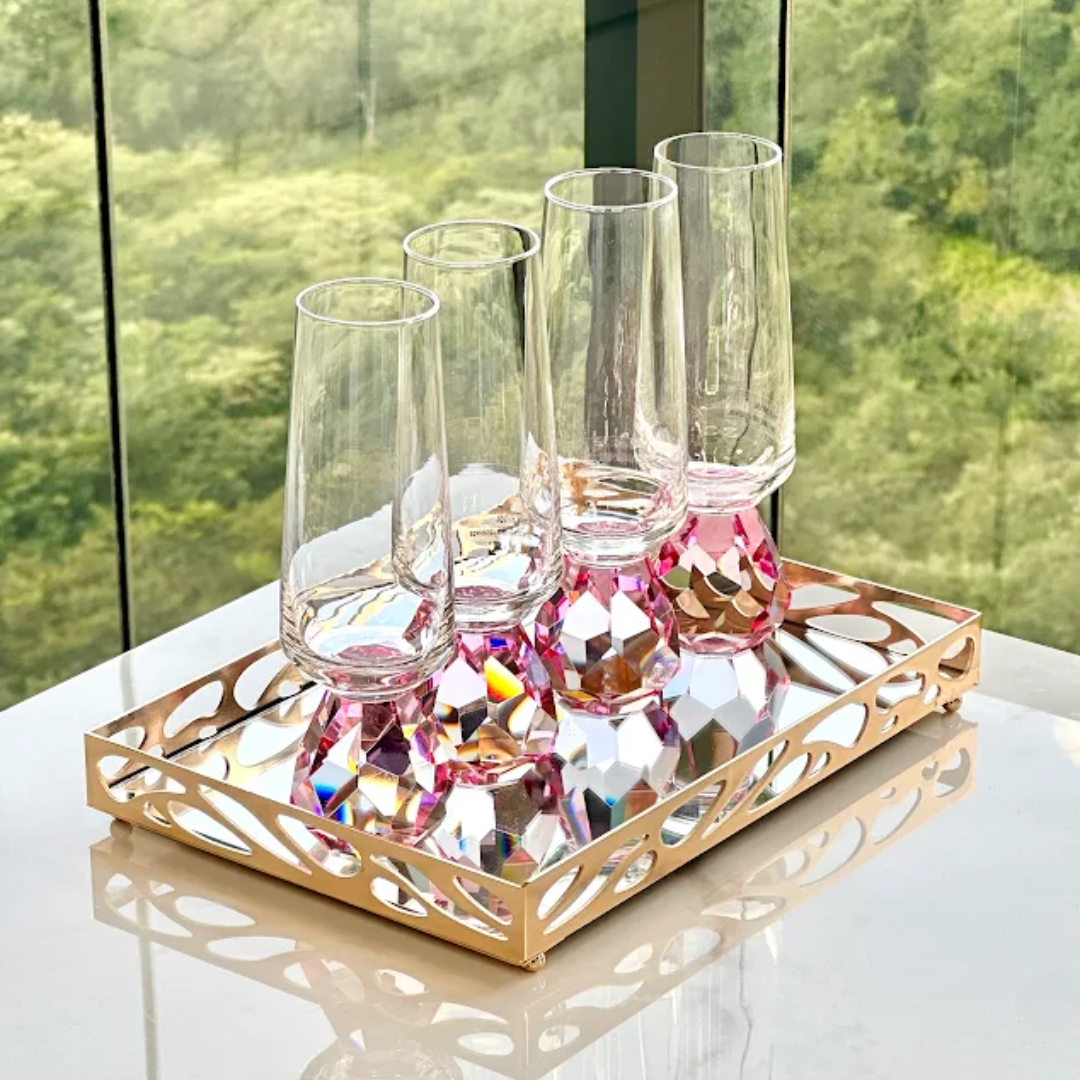 Taça para Champanhe com Base Diamante Rosa 250ml