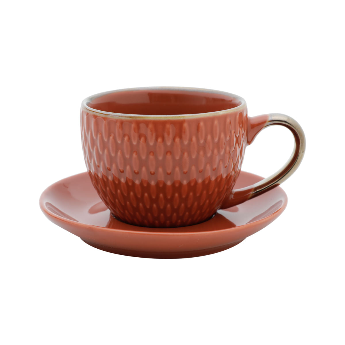 Conjunto 4 Xícaras Porcelana Para Café Com Pires Laranja Drops - 90ml