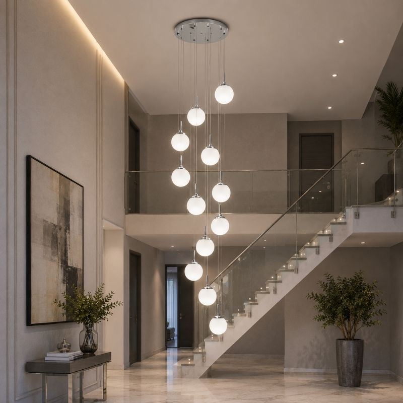 Lustre Pendente de Luxo para Pé-Direito Duplo Globos Estilo Clássico LEDZ -  Dourado/Prata – 6 Globos / 9 Globos / 12 Globos / 18 Globos / 24 Globos