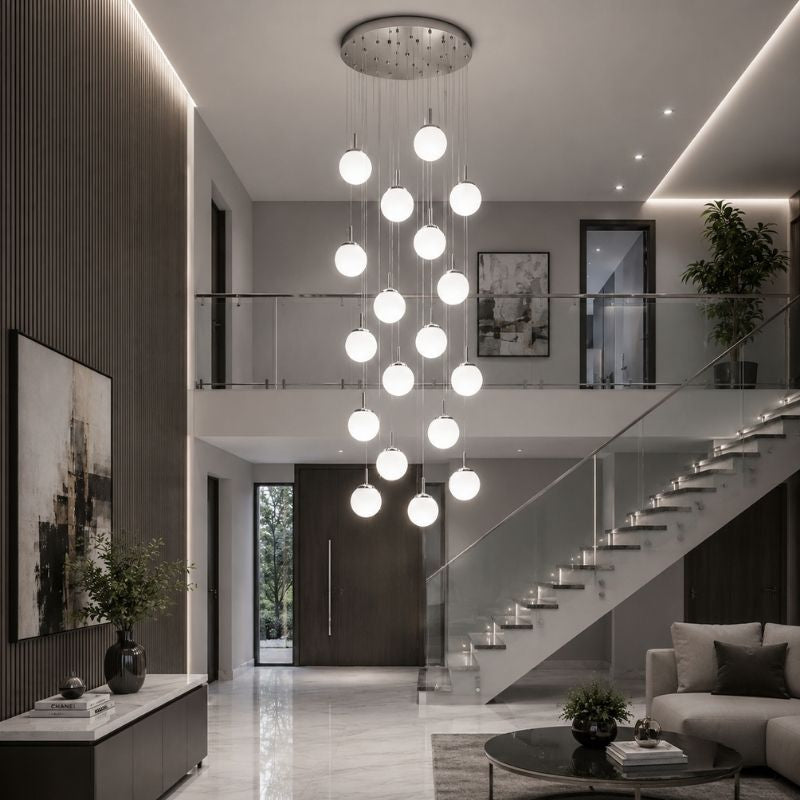 Lustre Pendente de Luxo para Pé-Direito Duplo Globos Estilo Clássico LEDZ -  Dourado/Prata – 6 Globos / 9 Globos / 12 Globos / 18 Globos / 24 Globos