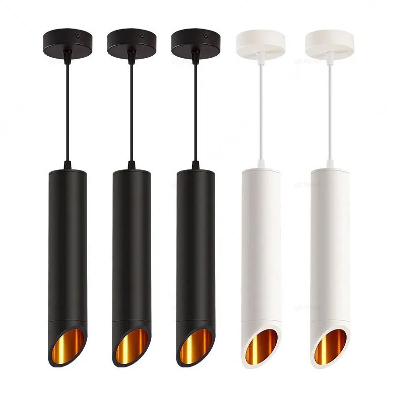 Lustre Pendente Moderno Minimalista Tubular Domus Ledz – Preto/Branco – 25cm/30cm/40cm/50cm