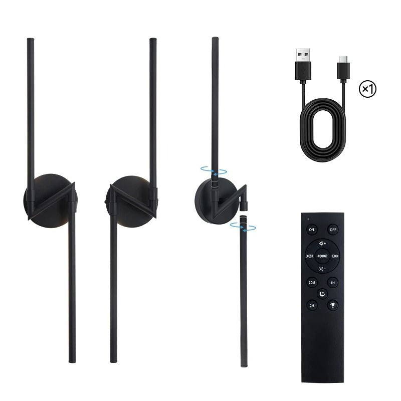 Luminária Arandela de Parede Sem Fio Com Controle Remoto – Endurance LEDZ – Preto – 70cm
