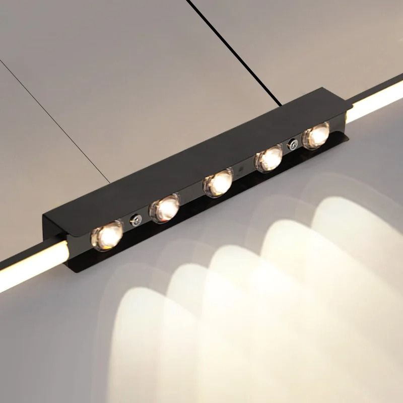 Lustre Pendente Minimalista Linear Slim com Foco em LED Central Pulse LEDZ – Preto – 100cm