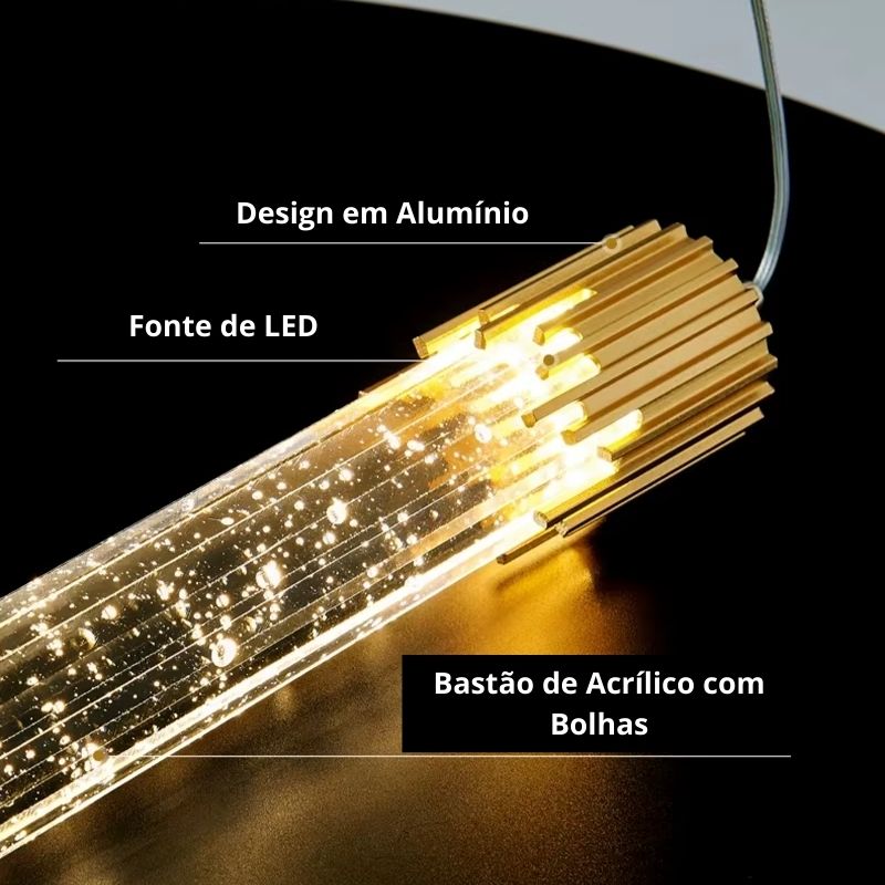 Lustre Pendente de Luxo Bastão em Bolhas Led