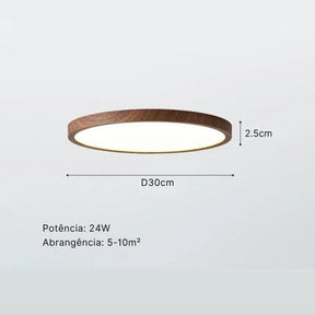 Luminária de Teto Plafon Ultra Slim LED – Circular – Textura Madeira Wall Nut – 30cm/40cm/50cm