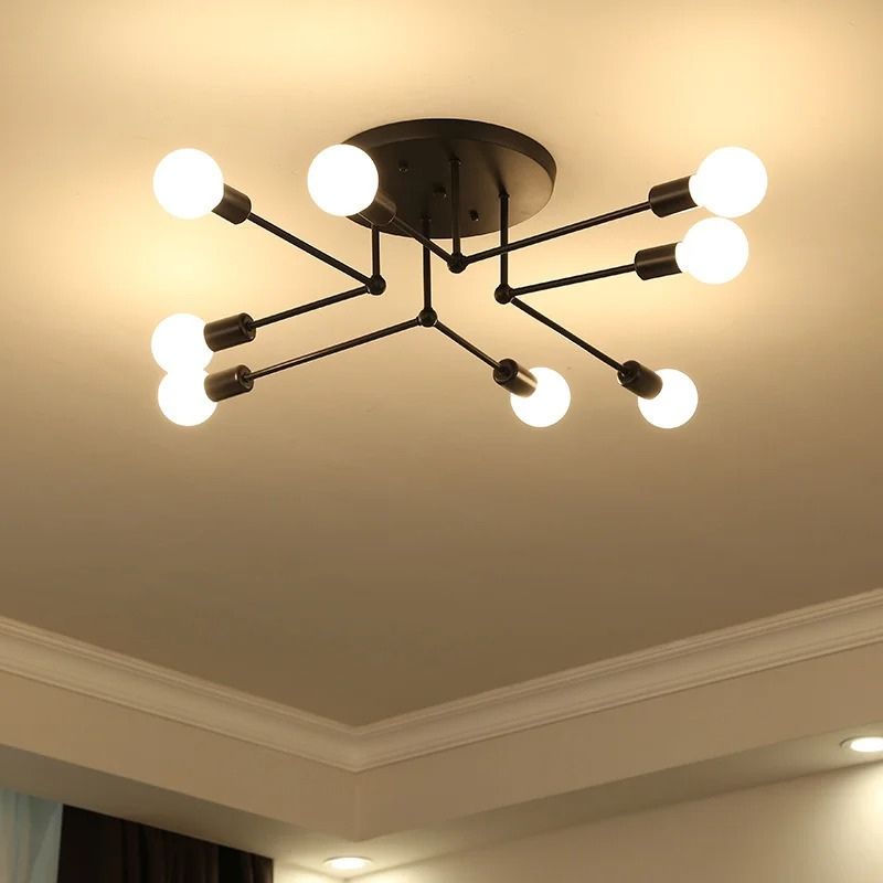 Lustre Plafon Sputnik Estilo Moderno Axial LEDZ – 6 ou 8 Lâmpadas – Preto/Branco/Dourado