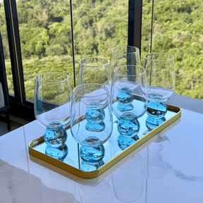 Taça Copo para Vinho Vidro com Base Esfera Transparente e Azul 540ml