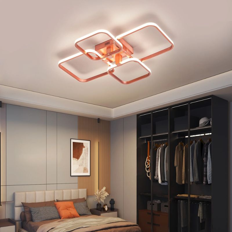Lustre Luminária de Teto Minimalista Circular/Quadrado Rose Gold Vittara LEDZ – Com Controle Remoto e App de Celular