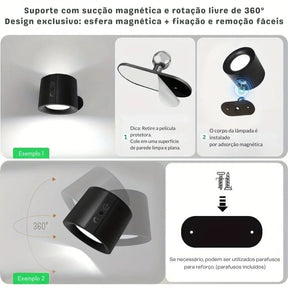 Luminária Arandela de Parede Sem Fio Com Controle Remoto Recarregável Para Decoração/Quadros/Espelhos Lexys LEDZ – Preto/Branco