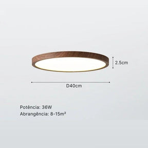 Luminária de Teto Plafon Ultra Slim LED – Circular – Textura Madeira Wall Nut – 30cm/40cm/50cm