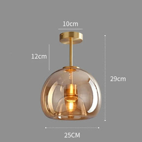 Lustre Luminária de Teto Plafon de Luxo com Cúpula de Vidro Monza LEDZ – Dourado - Âmbar / Preto – Fumê