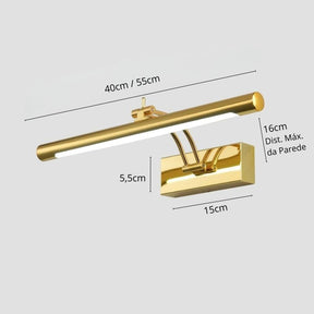 Luminária Arandela de Parede Slim Para Banheiro Regulável Varese LEDZ – Dourado / Prata / Preto – 40cm / 55cm