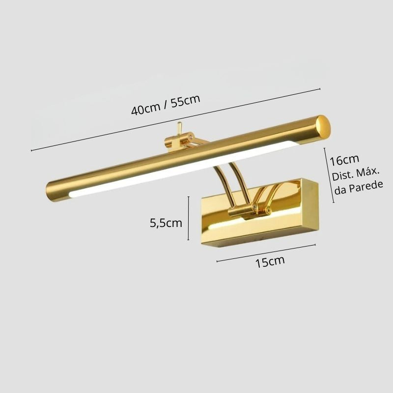 Luminária Arandela de Parede Slim Para Banheiro Regulável Varese LEDZ – Dourado / Prata / Preto – 40cm / 55cm