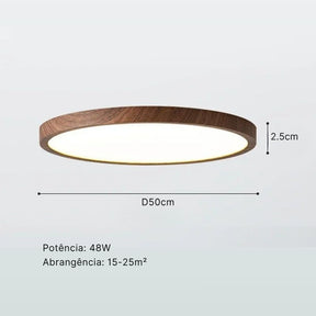 Luminária de Teto Plafon Ultra Slim LED – Circular – Textura Madeira Wall Nut – 30cm/40cm/50cm