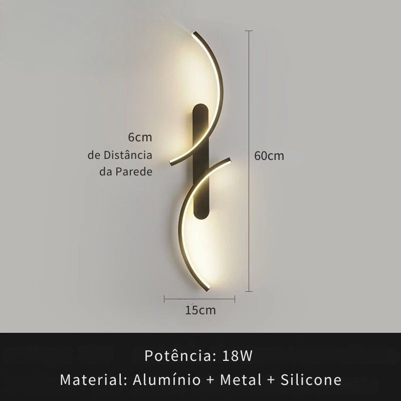Luminária Arandela de Parede Minimalista Arco Duplo Slim LEDZ – 60cm / 80cm / 100cm