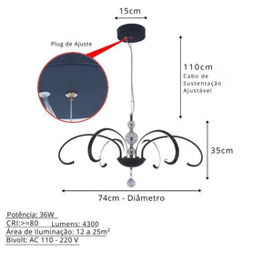 Lustre Pendente Escultural de Luxo Orgânico Opere Cascata LEDZ - Preto / Prata / Dourado