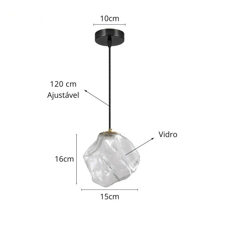 Lustre Pendente Minimalista Orgânico Torino LEDZ – Vidro – Transparente/Âmbar/Fumê – 15cm/22cm