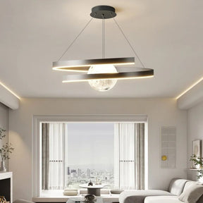 Lustre Pendente Minimalista Circular Orgânico Orbe LEDZ – Preto/Branco – 50cm/60cm/80cm